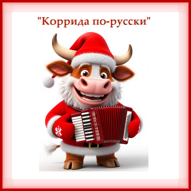 Веселая новогоднего игровая программа "Коррида по-русски" сгенерировано в Шедеврум
